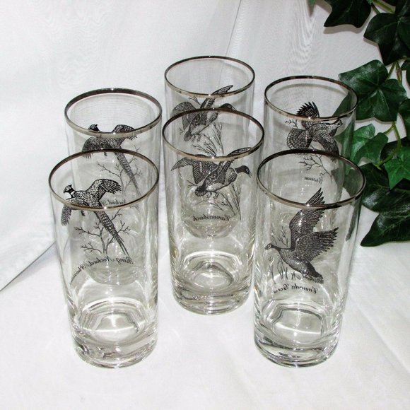 Federal Glass Sportsman 6 Water or Highball Glasses Game Birds - Picture 5 of 8